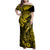 Hawaii Fish Hook Family Matching Off Shoulder Maxi Dress and Hawaiian Shirt Hibiscus Hawaii Tribal Tattoo Yellow Version LT01 Mom's Dress Yellow - Polynesian Pride