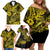 Hawaii Fish Hook Family Matching Off Shoulder Short Dress and Hawaiian Shirt Hibiscus Hawaii Tribal Tattoo Yellow Version LT01 - Polynesian Pride