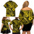 Hawaii Fish Hook Family Matching Off Shoulder Short Dress and Hawaiian Shirt Hibiscus Hawaii Tribal Tattoo Yellow Version LT01 - Polynesian Pride