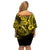 Hawaii Fish Hook Family Matching Off Shoulder Short Dress and Hawaiian Shirt Hibiscus Hawaii Tribal Tattoo Yellow Version LT01 - Polynesian Pride