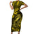 Hawaii Fish Hook Family Matching Short Sleeve Bodycon Dress and Hawaiian Shirt Hibiscus Hawaii Tribal Tattoo Yellow Version LT01 Mom's Dress Yellow - Polynesian Pride