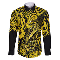 Hawaii Fish Hook Family Matching Summer Maxi Dress and Hawaiian Shirt Hibiscus Hawaii Tribal Tattoo Yellow Version LT01 Dad's Shirt - Long Sleeve Yellow - Polynesian Pride