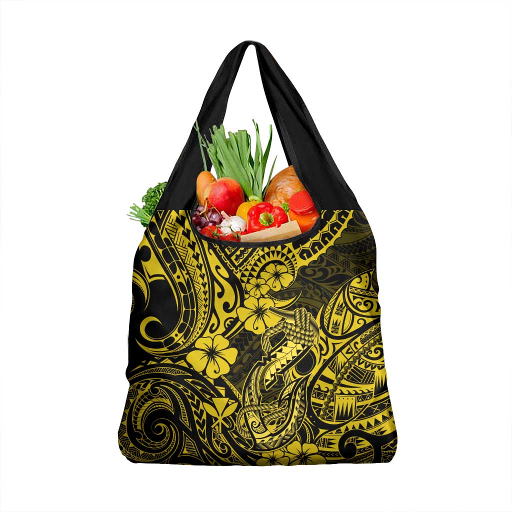 Hawaii Fish Hook Grocery Bag Hibiscus Hawaii Tribal Tattoo Yellow Version LT01 1-pack One Size Yellow - Polynesian Pride