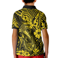 Hawaii Fish Hook Kid Polo Shirt Hibiscus Hawaii Tribal Tattoo Yellow Version LT01 - Polynesian Pride