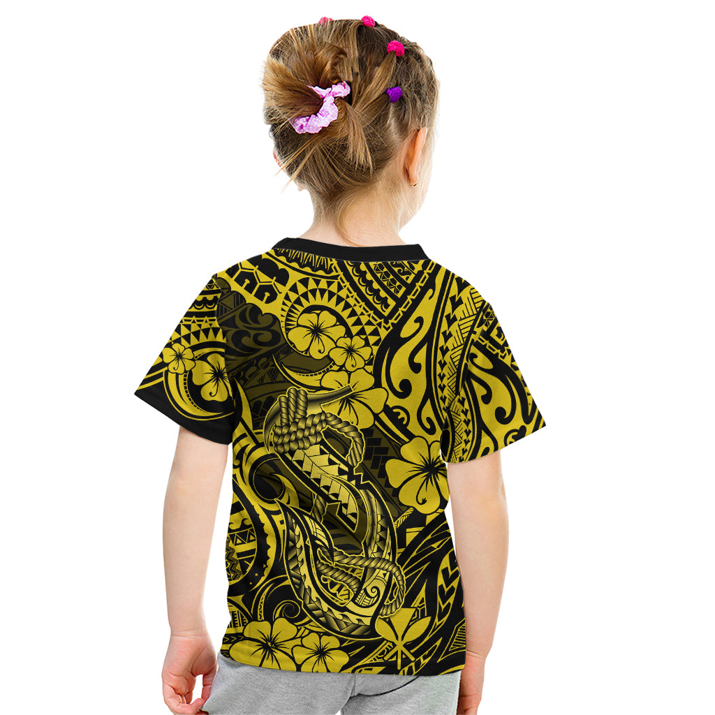 Hawaii Fish Hook Kid T Shirt Hibiscus Hawaii Tribal Tattoo Yellow Version LT01 - Polynesian Pride