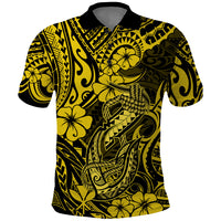 Hawaii Fish Hook Polo Shirt Hibiscus Hawaii Tribal Tattoo Yellow Version LT01 Yellow - Polynesian Pride