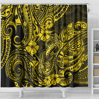 Hawaii Fish Hook Shower Curtain Hibiscus Hawaii Tribal Tattoo Yellow Version LT01 - Polynesian Pride