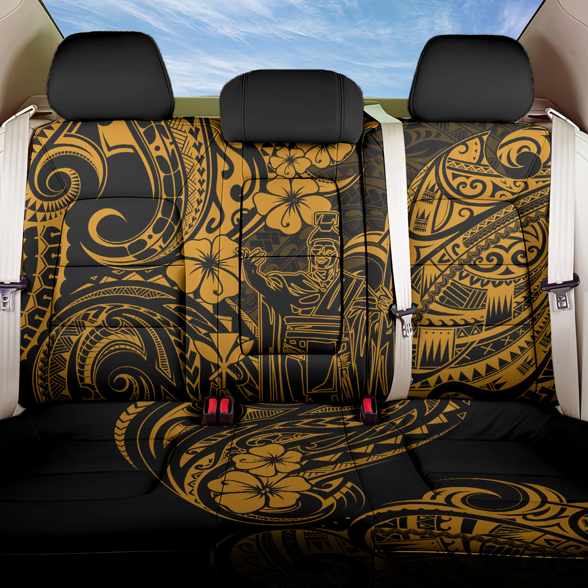 Hawaii King Kamehameha Back Car Seat Cover Polynesian Pattern Gold Version