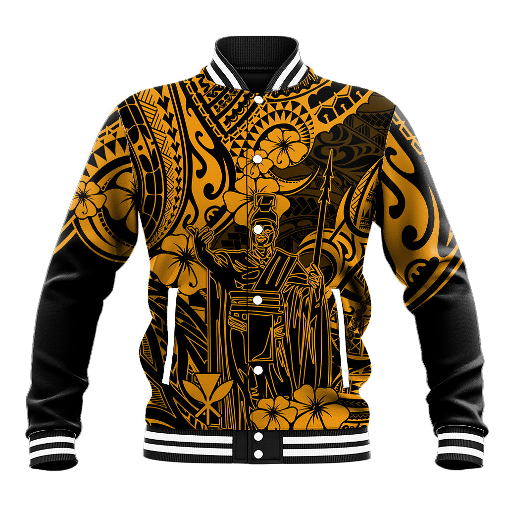 Hawaii King Kamehameha Baseball Jacket Polynesian Pattern Gold Version LT01 Unisex Gold - Polynesian Pride