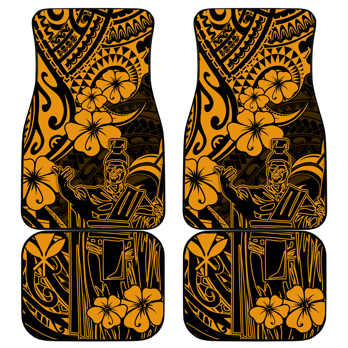 Hawaii King Kamehameha Car Mats Polynesian Pattern Gold Version LT01 Gold - Polynesian Pride