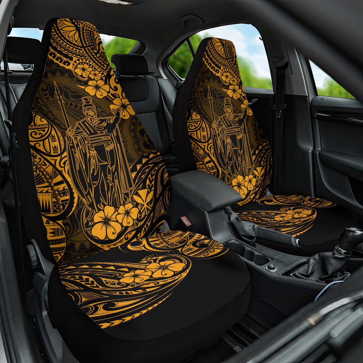 Hawaii King Kamehameha Car Seat Cover Polynesian Pattern Gold Version LT01 One Size Gold - Polynesian Pride