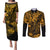Hawaii King Kamehameha Couples Matching Puletasi Dress and Long Sleeve Button Shirts Polynesian Pattern Gold Version LT01 Gold - Polynesian Pride