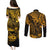 Hawaii King Kamehameha Couples Matching Puletasi Dress and Long Sleeve Button Shirts Polynesian Pattern Gold Version LT01 - Polynesian Pride