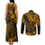Hawaii King Kamehameha Couples Matching Tank Maxi Dress and Long Sleeve Button Shirts Polynesian Pattern Gold Version LT01 - Polynesian Pride