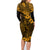 Hawaii King Kamehameha Family Matching Long Sleeve Bodycon Dress and Hawaiian Shirt Polynesian Pattern Gold Version LT01 - Polynesian Pride