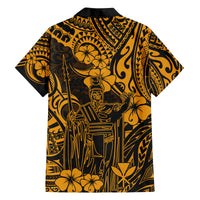 Hawaii King Kamehameha Family Matching Off Shoulder Long Sleeve Dress and Hawaiian Shirt Polynesian Pattern Gold Version LT01 - Polynesian Pride