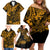 Hawaii King Kamehameha Family Matching Off Shoulder Short Dress and Hawaiian Shirt Polynesian Pattern Gold Version LT01 - Polynesian Pride