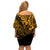 Hawaii King Kamehameha Family Matching Off Shoulder Short Dress and Hawaiian Shirt Polynesian Pattern Gold Version LT01 - Polynesian Pride