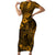 Hawaii King Kamehameha Family Matching Short Sleeve Bodycon Dress and Hawaiian Shirt Polynesian Pattern Gold Version LT01 Mom's Dress Gold - Polynesian Pride