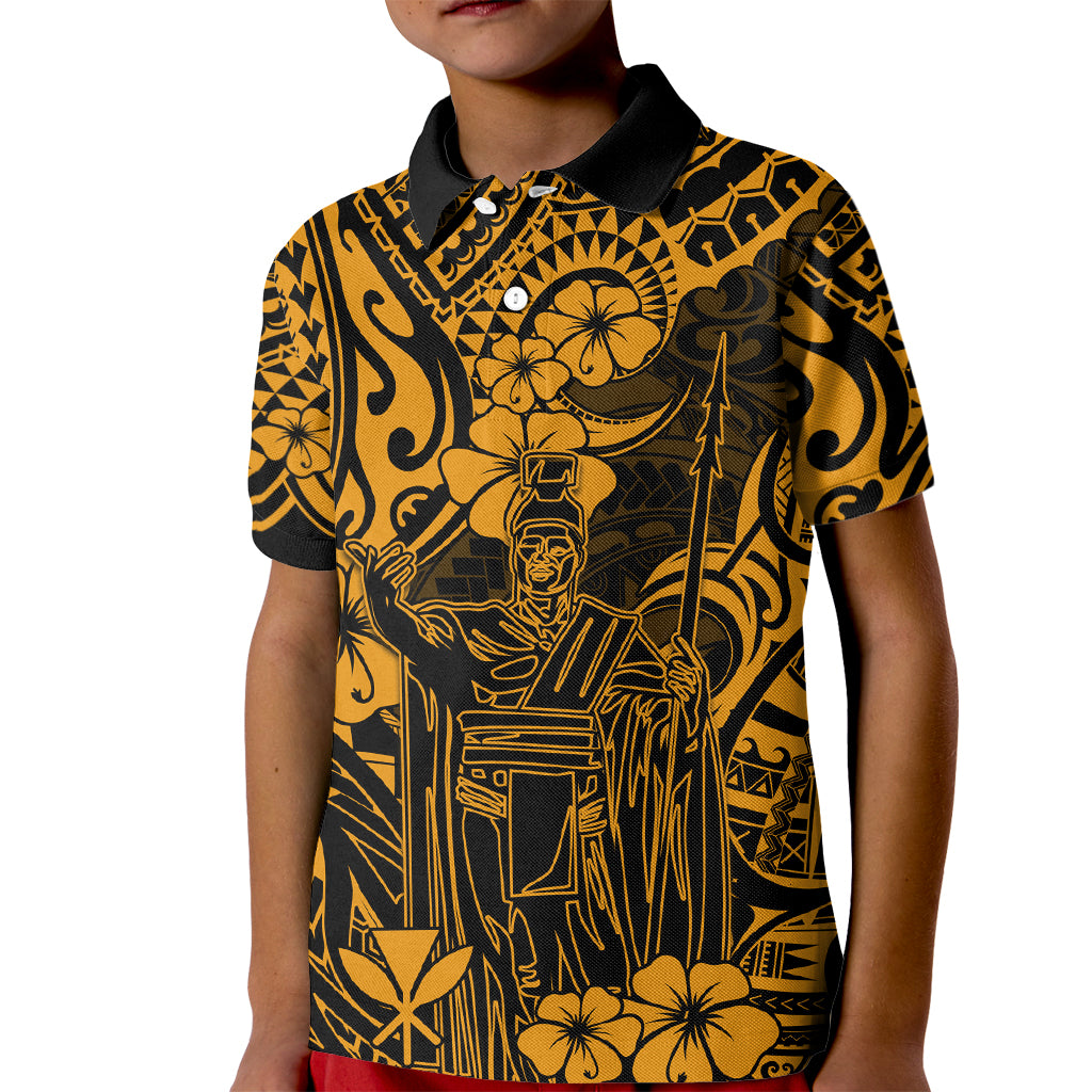Hawaii King Kamehameha Kid Polo Shirt Polynesian Pattern Gold Version LT01 Kid Gold - Polynesian Pride