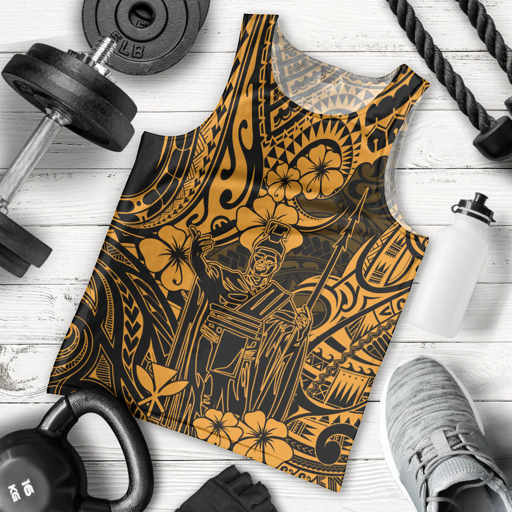 Hawaii King Kamehameha Men Tank Top Polynesian Pattern Gold Version LT01 Gold - Polynesian Pride