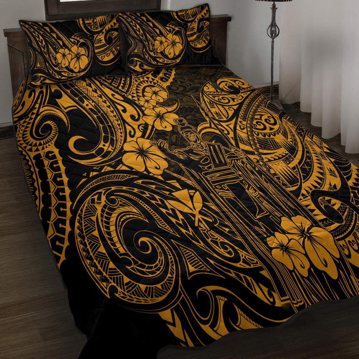 Hawaii King Kamehameha Quilt Bed Set Polynesian Pattern Gold Version LT01 - Polynesian Pride