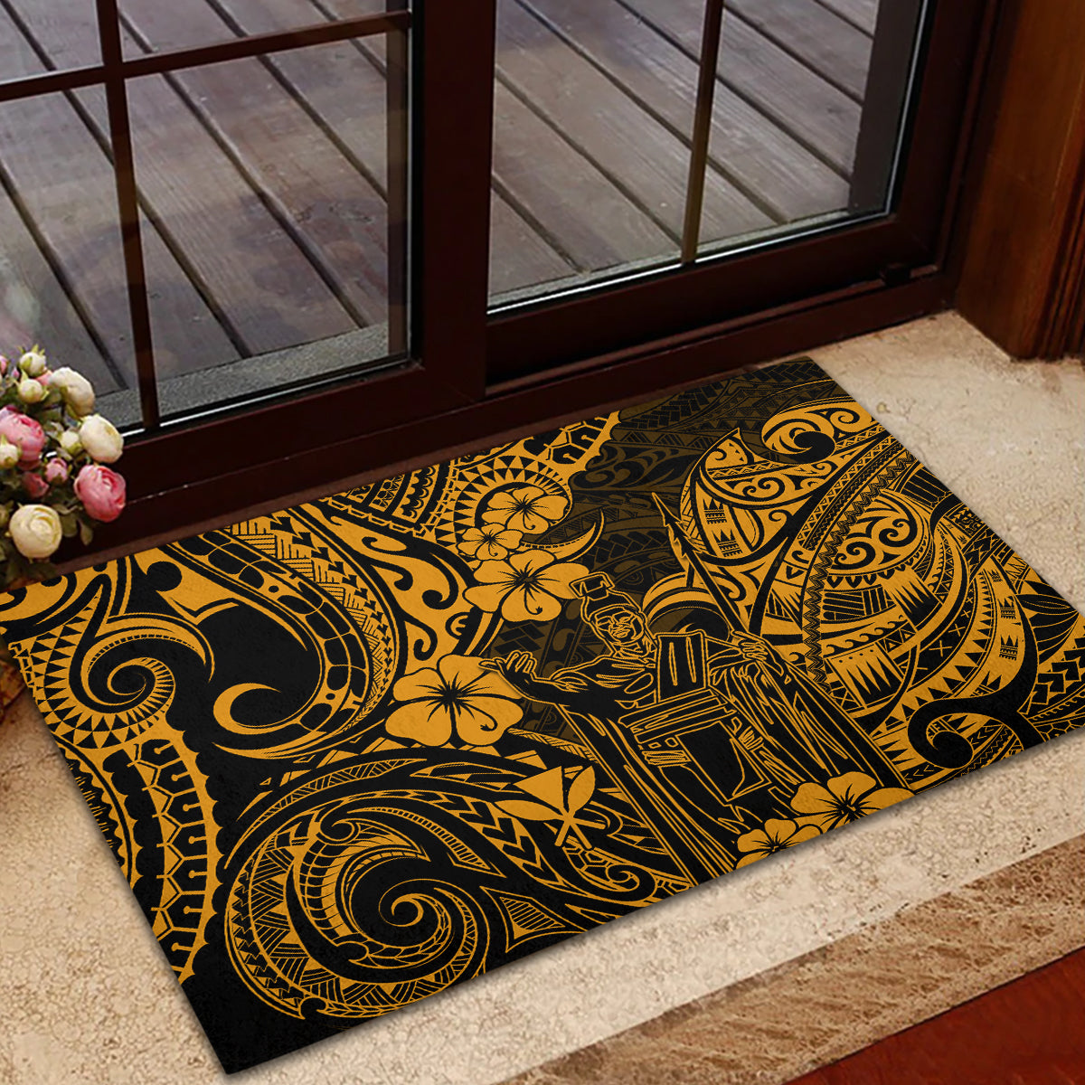 Hawaii King Kamehameha Rubber Doormat Polynesian Pattern Gold Version LT01 - Polynesian Pride