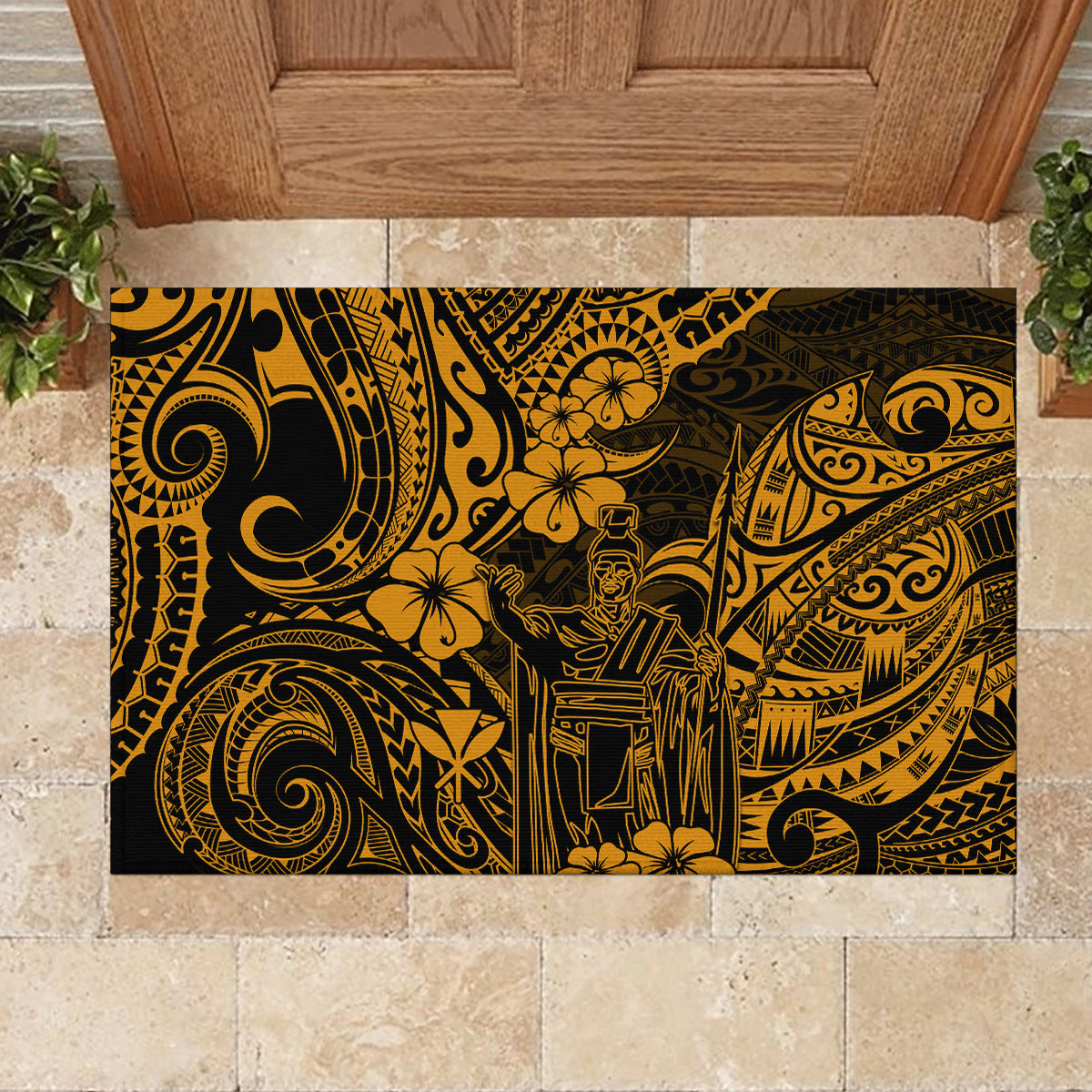 Hawaii King Kamehameha Rubber Doormat Polynesian Pattern Gold Version LT01 - Polynesian Pride