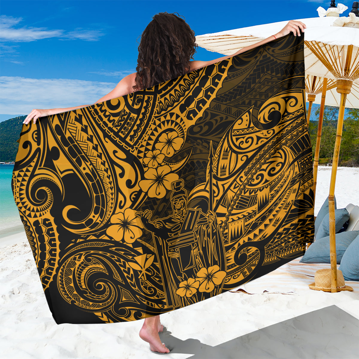 Hawaii King Kamehameha Sarong Polynesian Pattern Gold Version LT01 One Size 44 x 66 inches Gold - Polynesian Pride