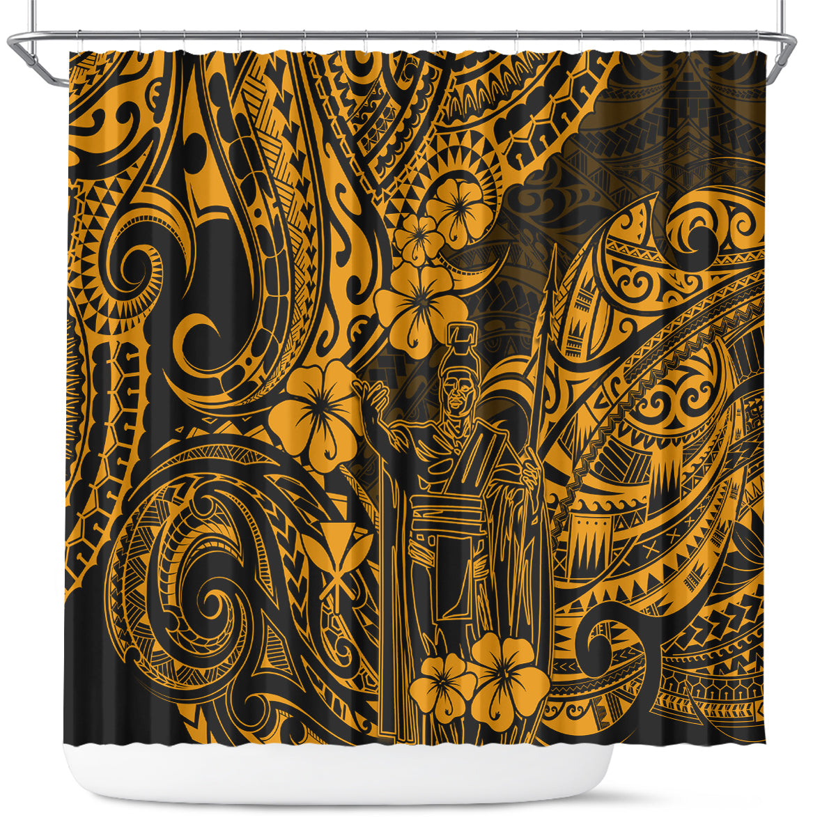 Hawaii King Kamehameha Shower Curtain Polynesian Pattern Gold Version LT01 Gold - Polynesian Pride