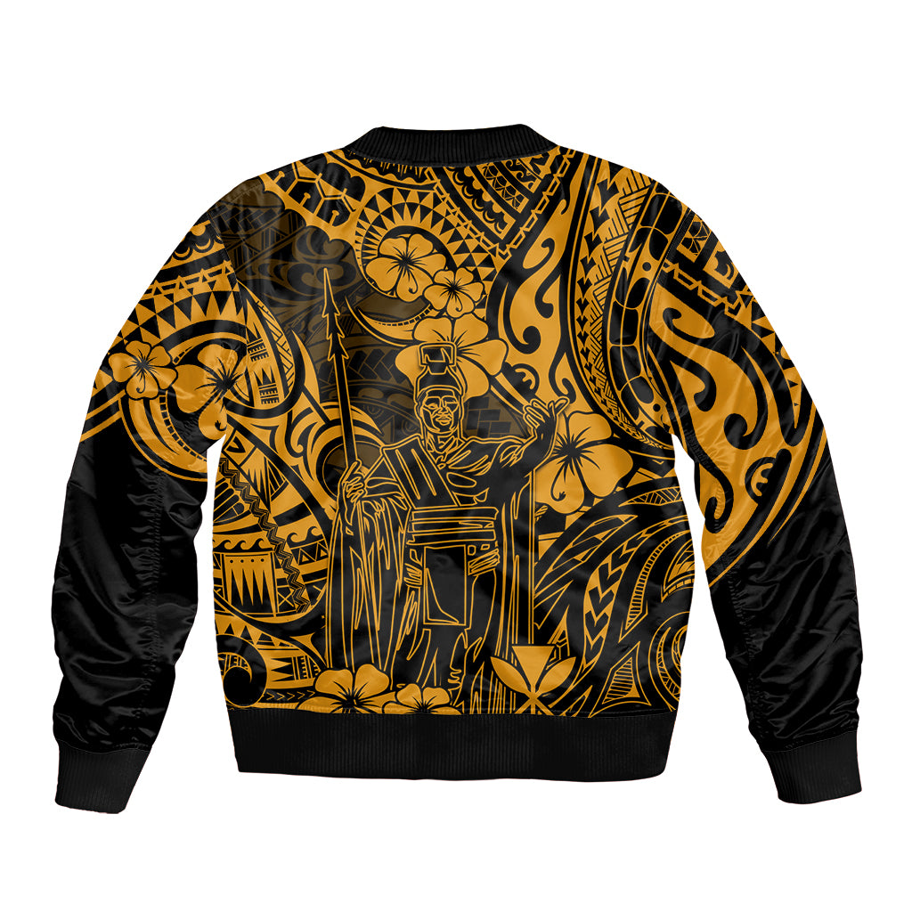 Hawaii King Kamehameha Sleeve Zip Bomber Jacket Polynesian Pattern Gold Version LT01 - Polynesian Pride