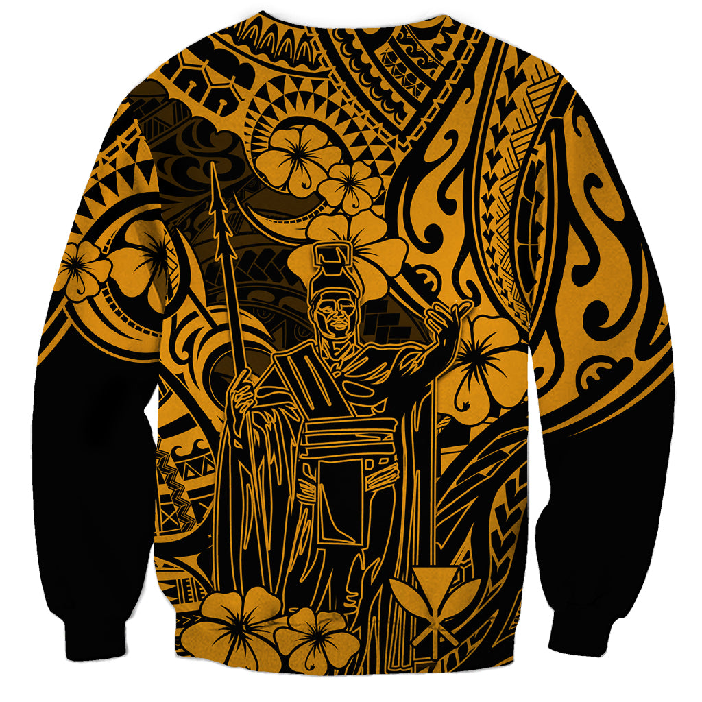 Hawaii King Kamehameha Sweatshirt Polynesian Pattern Gold Version LT01 - Polynesian Pride