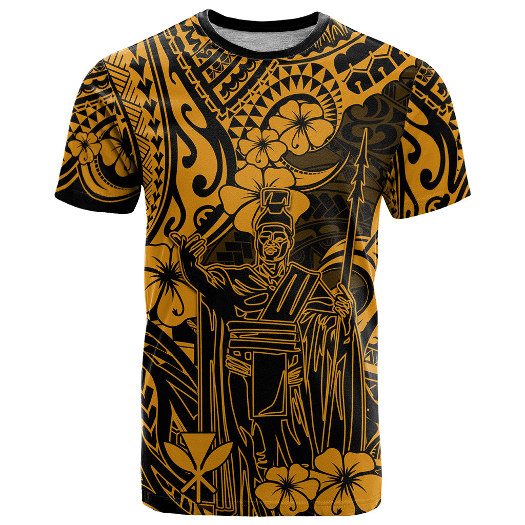 Hawaii King Kamehameha T Shirt Polynesian Pattern Gold Version LT01 Gold - Polynesian Pride