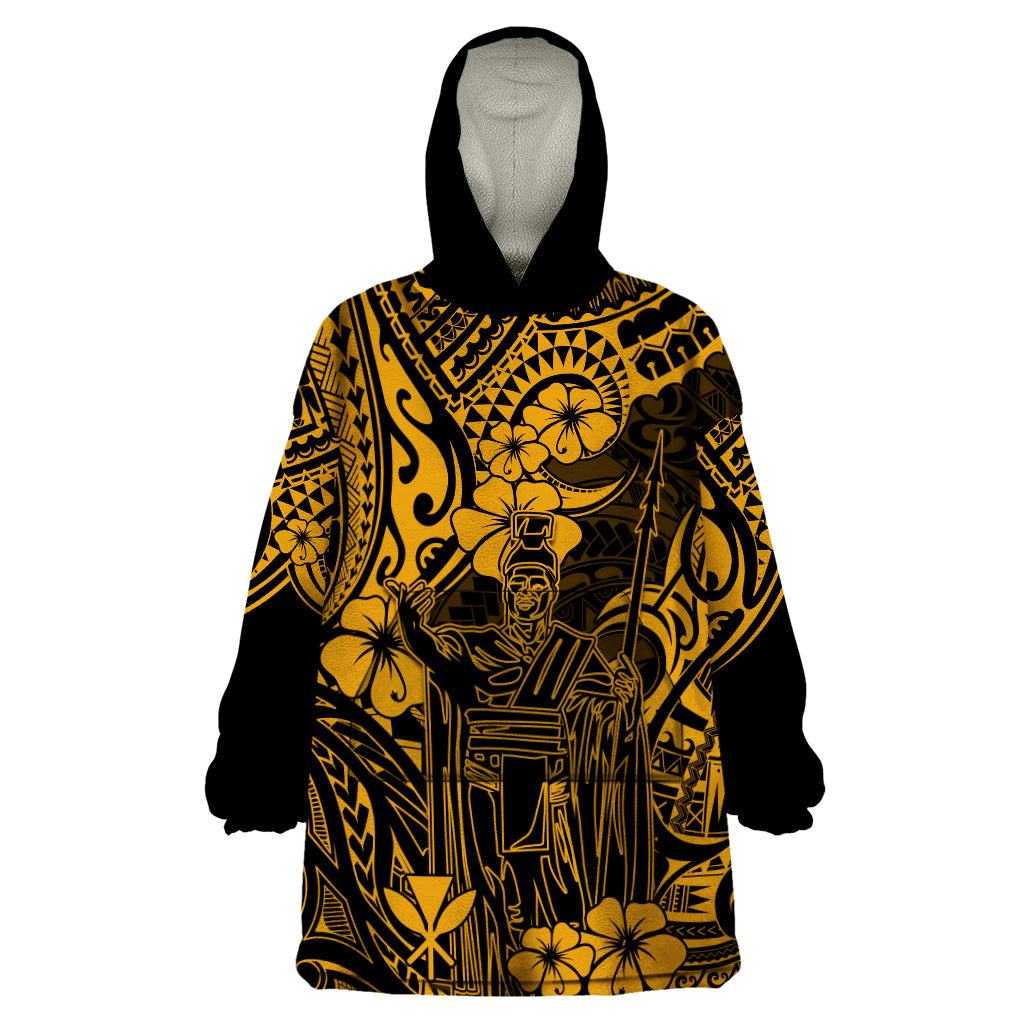 Hawaii King Kamehameha Wearable Blanket Hoodie Polynesian Pattern Gold Version LT01 One Size Gold - Polynesian Pride