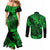 Hawaii King Kamehameha Couples Matching Mermaid Dress and Long Sleeve Button Shirts Polynesian Pattern Green Version LT01 - Polynesian Pride