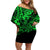 Hawaii King Kamehameha Family Matching Off Shoulder Short Dress and Hawaiian Shirt Polynesian Pattern Green Version LT01 Mom's Dress Green - Polynesian Pride