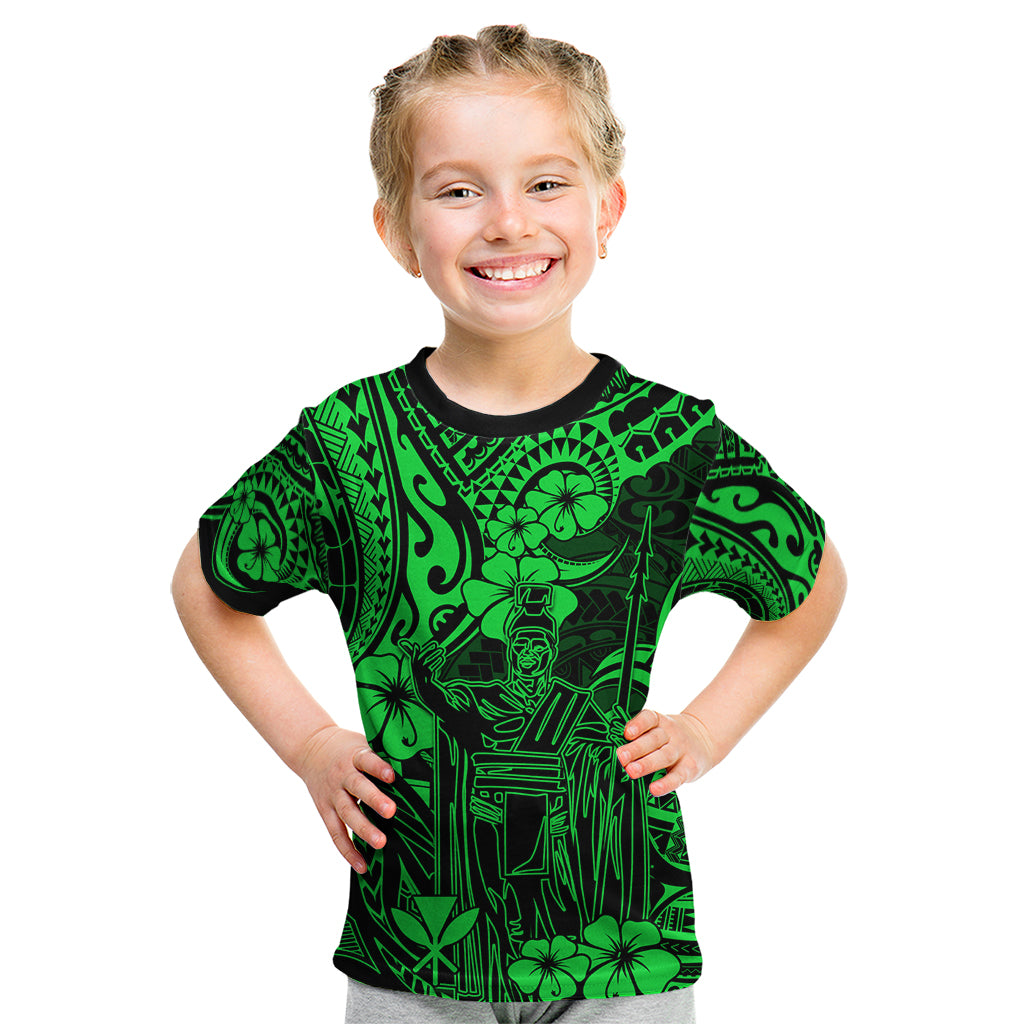 Hawaii King Kamehameha Kid T Shirt Polynesian Pattern Green Version LT01 Green - Polynesian Pride