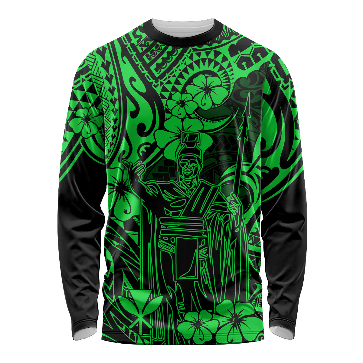 Hawaii King Kamehameha Long Sleeve Shirt Polynesian Pattern Green Version LT01 Unisex Green - Polynesian Pride