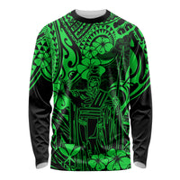 Hawaii King Kamehameha Long Sleeve Shirt Polynesian Pattern Green Version LT01 Unisex Green - Polynesian Pride