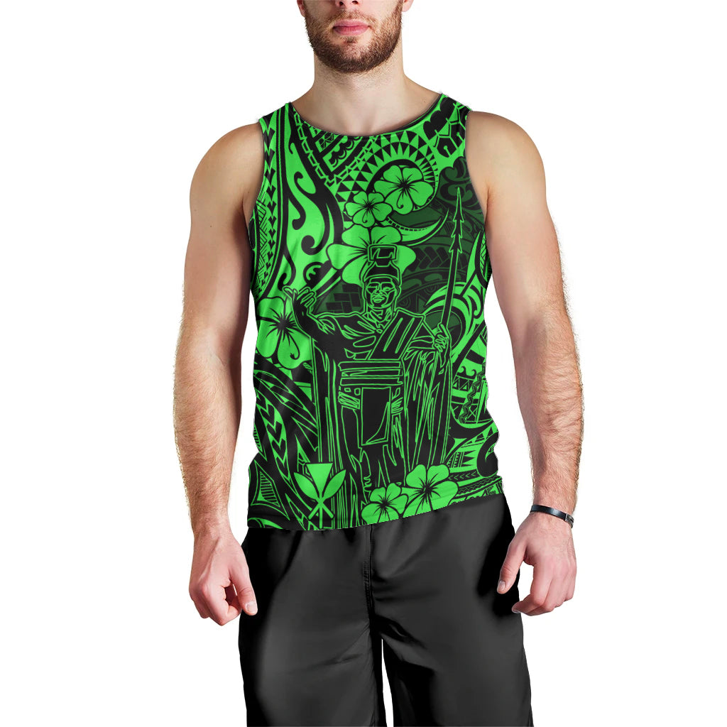 Hawaii King Kamehameha Men Tank Top Polynesian Pattern Green Version LT01 - Polynesian Pride