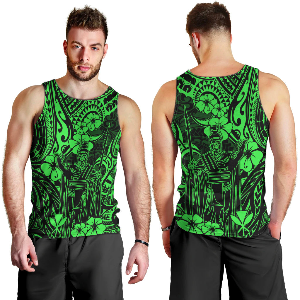 Hawaii King Kamehameha Men Tank Top Polynesian Pattern Green Version LT01 - Polynesian Pride