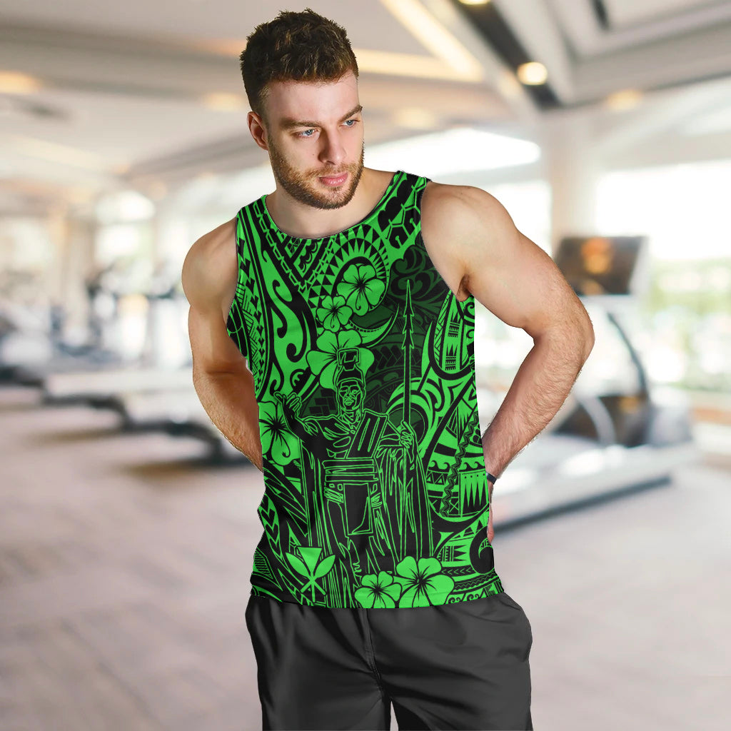 Hawaii King Kamehameha Men Tank Top Polynesian Pattern Green Version LT01 - Polynesian Pride