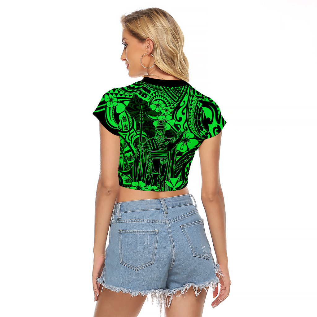Hawaii King Kamehameha Raglan Cropped T Shirt Polynesian Pattern Green Version LT01 - Polynesian Pride