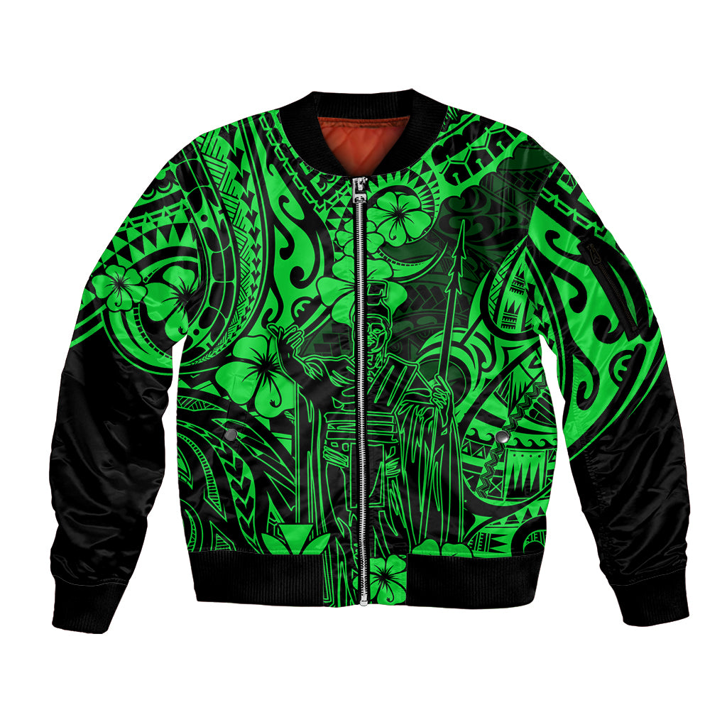 Hawaii King Kamehameha Sleeve Zip Bomber Jacket Polynesian Pattern Green Version LT01 Unisex Green - Polynesian Pride