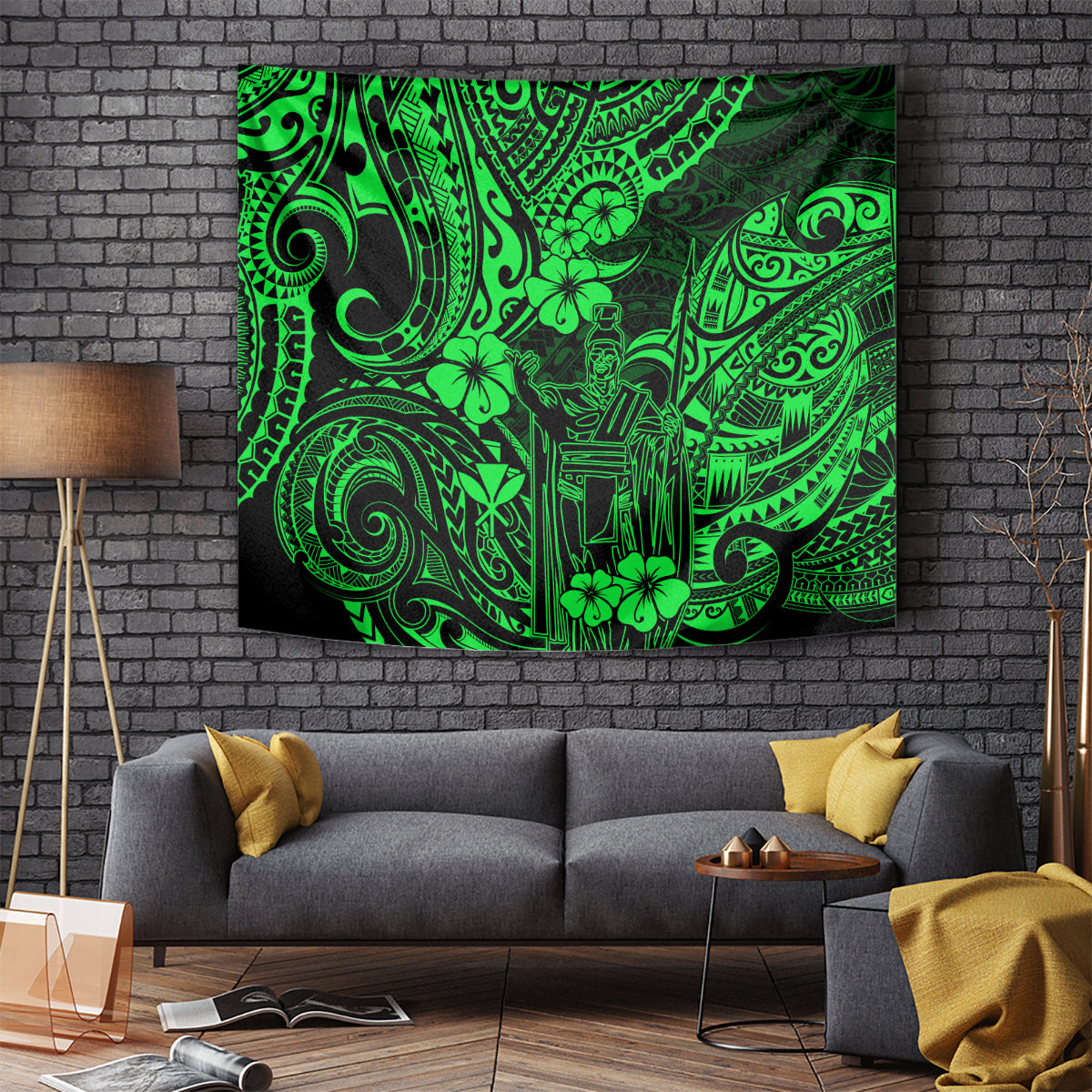 Hawaii King Kamehameha Tapestry Polynesian Pattern Green Version LT01 Green - Polynesian Pride