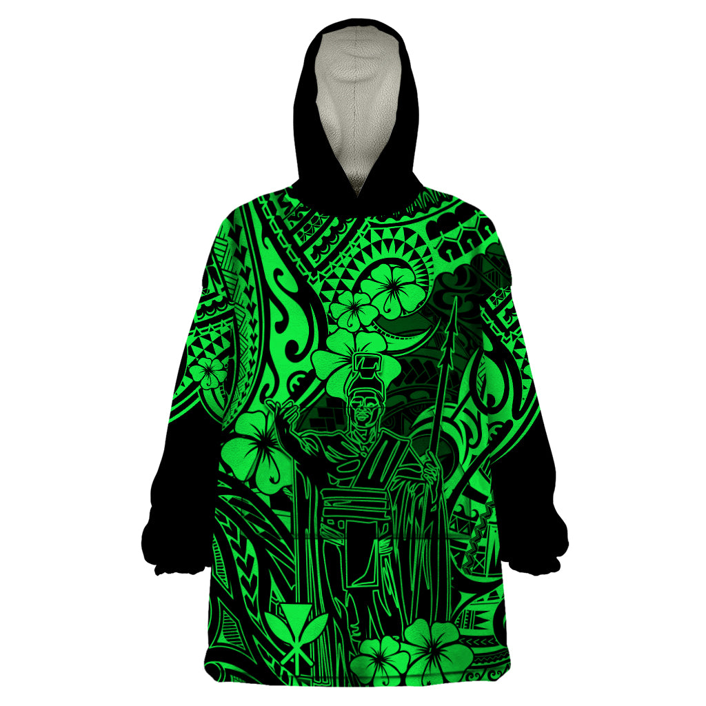 Hawaii King Kamehameha Wearable Blanket Hoodie Polynesian Pattern Green Version LT01 One Size Green - Polynesian Pride