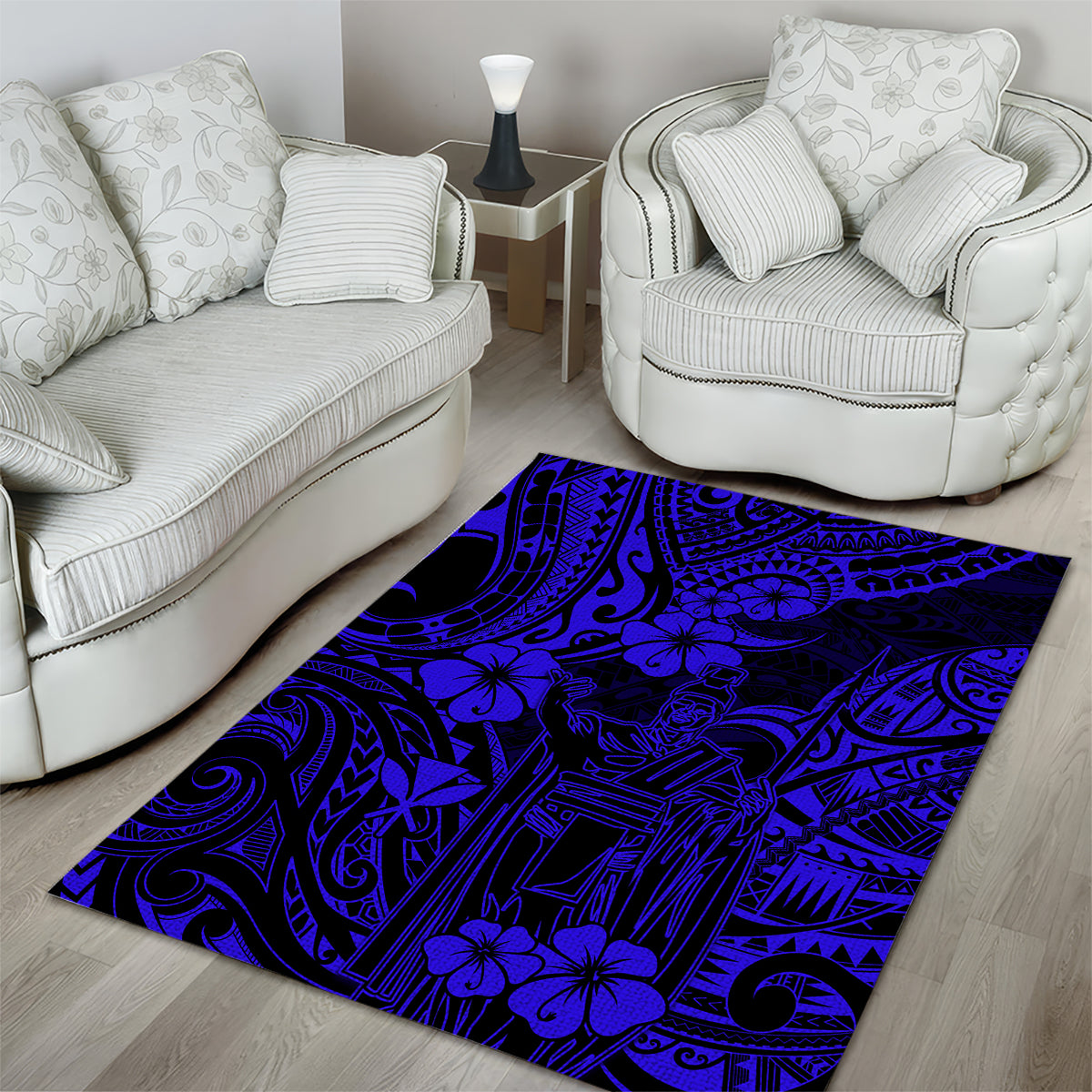 Hawaii King Kamehameha Area Rug Polynesian Pattern Navy Blue Version LT01 - Polynesian Pride