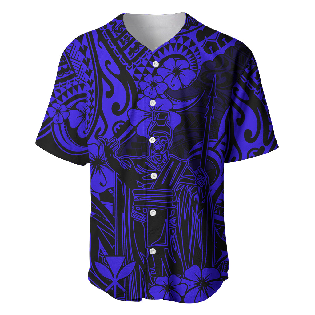 Hawaii King Kamehameha Baseball Jersey Polynesian Pattern Navy Blue Version LT01 Blue - Polynesian Pride