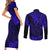 Hawaii King Kamehameha Couples Matching Short Sleeve Bodycon Dress and Long Sleeve Button Shirts Polynesian Pattern Navy Blue Version LT01 - Polynesian Pride