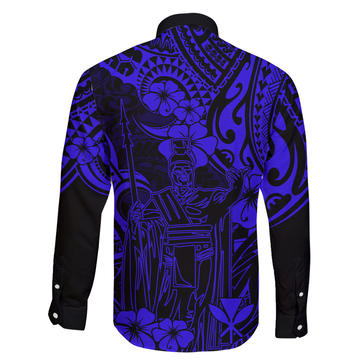 Hawaii King Kamehameha Family Matching Off Shoulder Long Sleeve Dress and Hawaiian Shirt Polynesian Pattern Navy Blue Version LT01 - Polynesian Pride